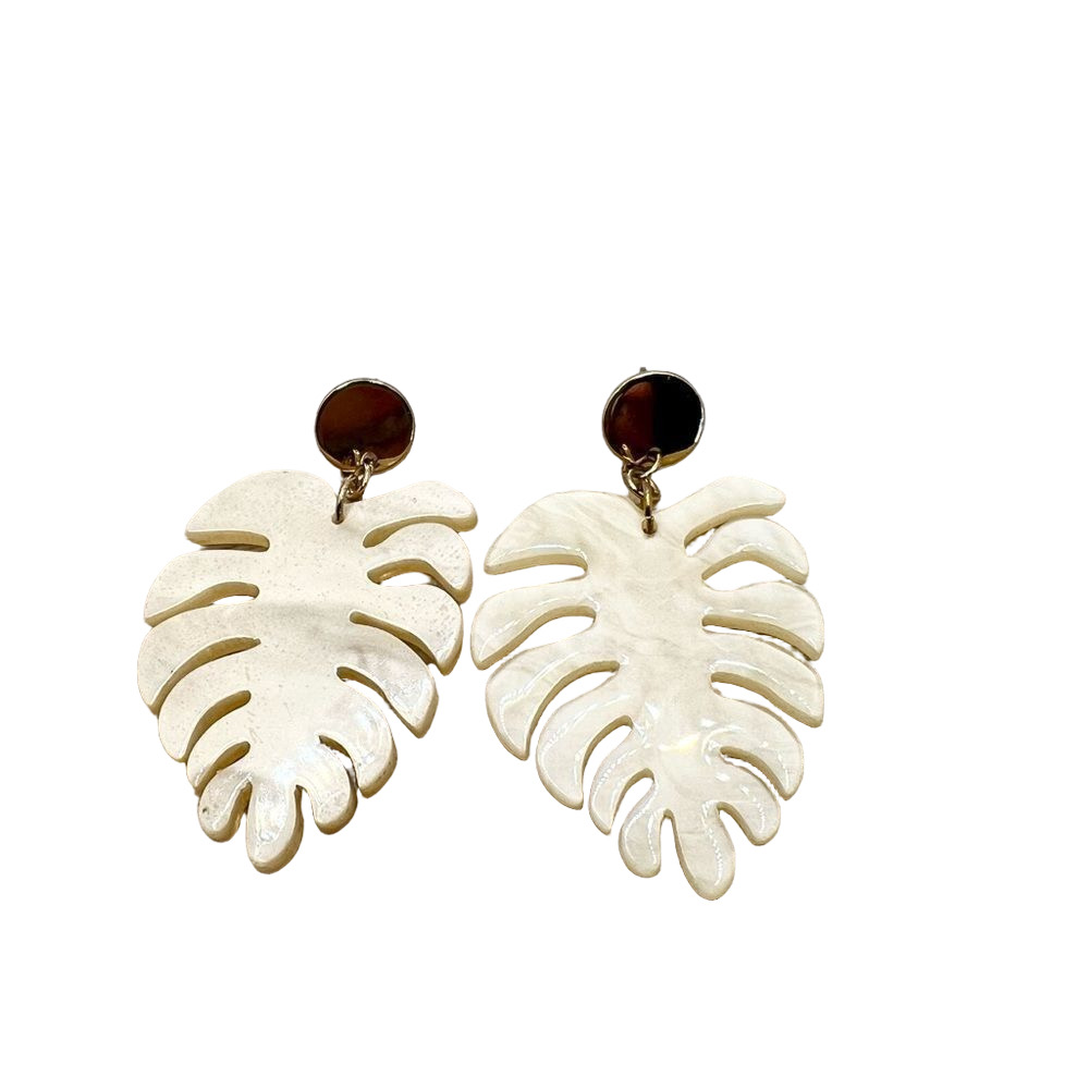 π6/$30 Dramaticβmilky cream leaf dangle post earrings